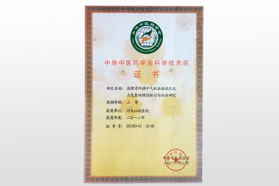 中华中医药学会科学技术三等奖